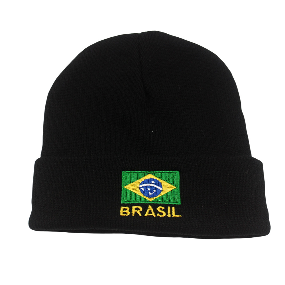 Beanie Cuffed Knit - Uniseks Brezilya Bayraklı Bere, Örgü Şapka,