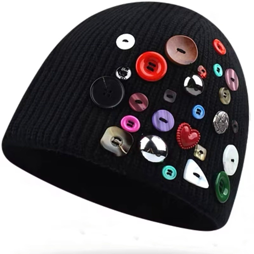 Renkli Düğmeli Bere Şapka Düze - Beanie Cuffed Knit incelemesi ve fiyatı